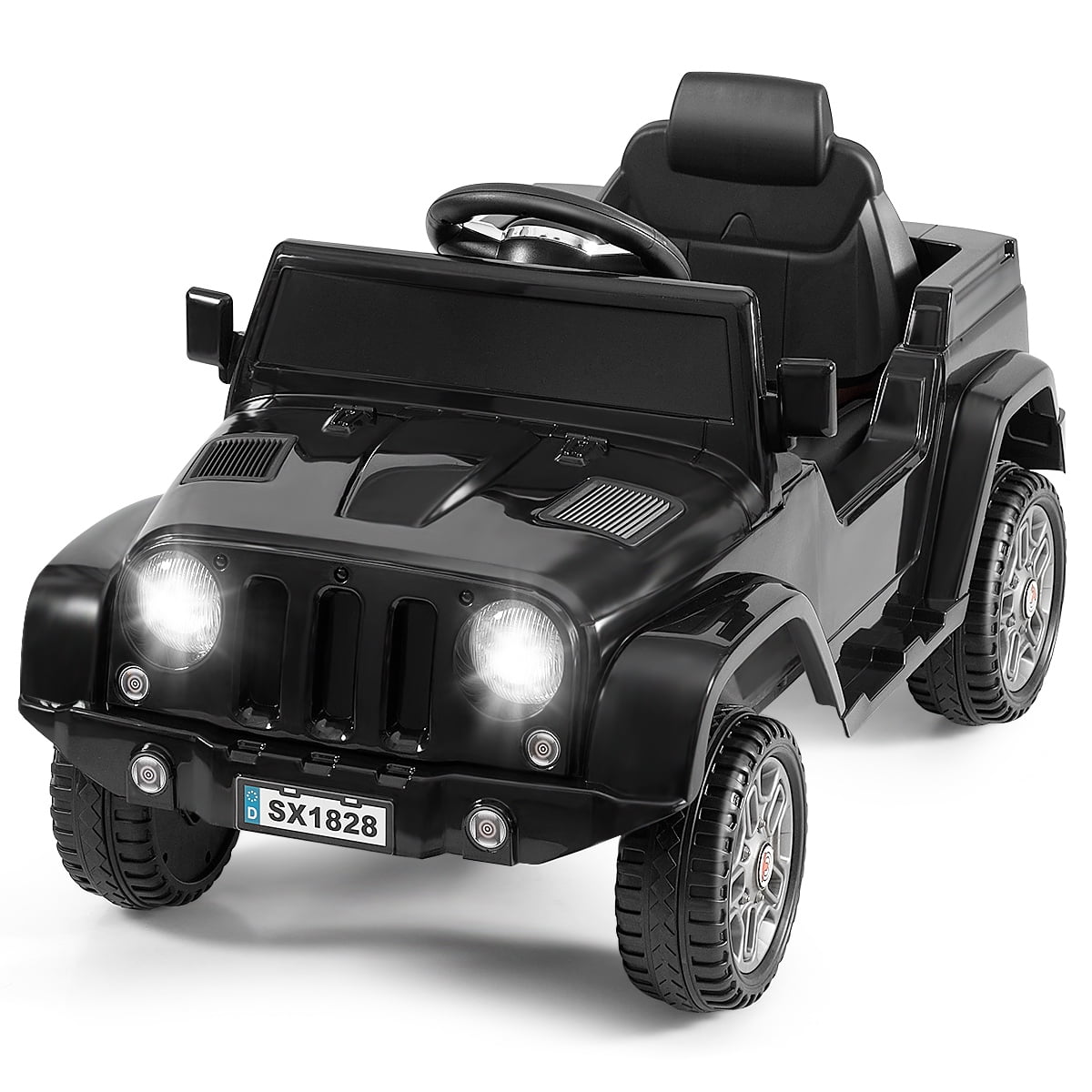 Costway 6V Electric Kids Ride On Truck 2.4GHz Remote Control Headlights MP3 Black Walmart