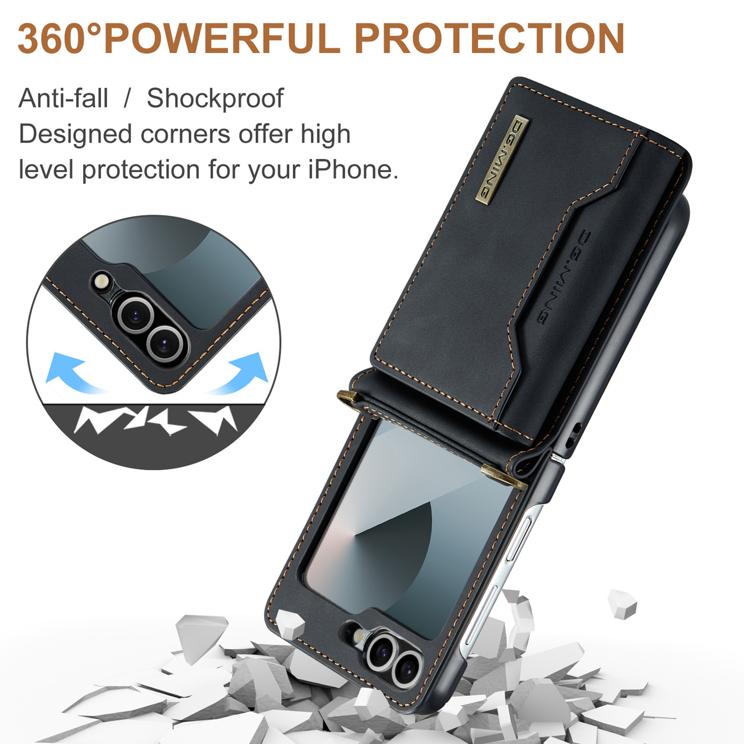 ETFAST Leather Phone Case For Samsung Galaxy Z Flip 6 Wallet Leather Case with Card Holder Leather Phone Case Shockproof Protective Cover