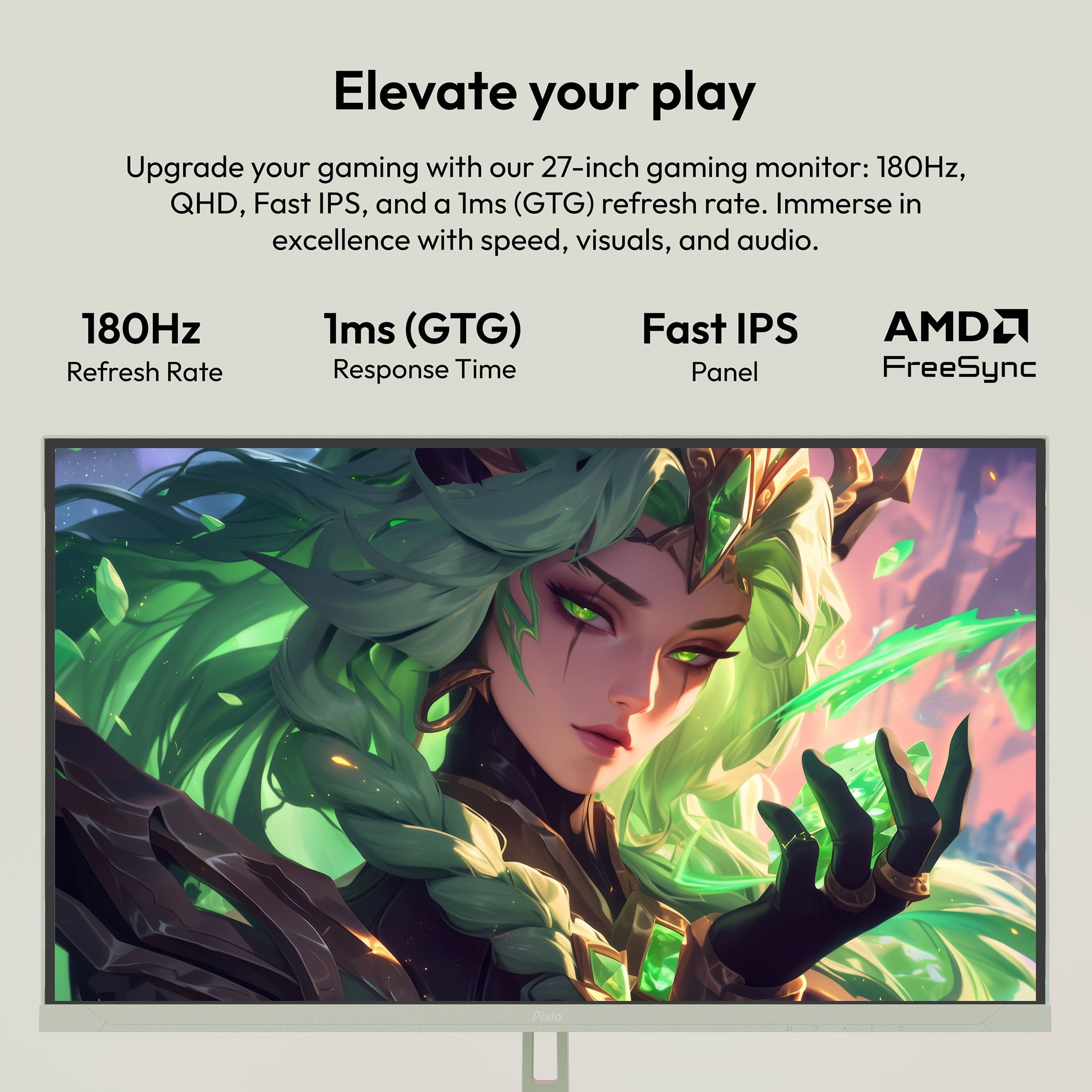 Pixio PX278 Wave Mint 27 inch 180Hz Refresh Rate QHD 1440p Resolution Fast IPS Panel 1ms GTG Response Time Green Gaming Monitor with Adaptive Sync