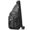 thumbnail image 1 of BULLCAPTAIN Genuine Leather Chest Bag for Men with Soft Top Grain Cowhide, Insert Lock, Phone Stand, Chain, Single Shoulder Crossbody Bag - Black, 1 of 6