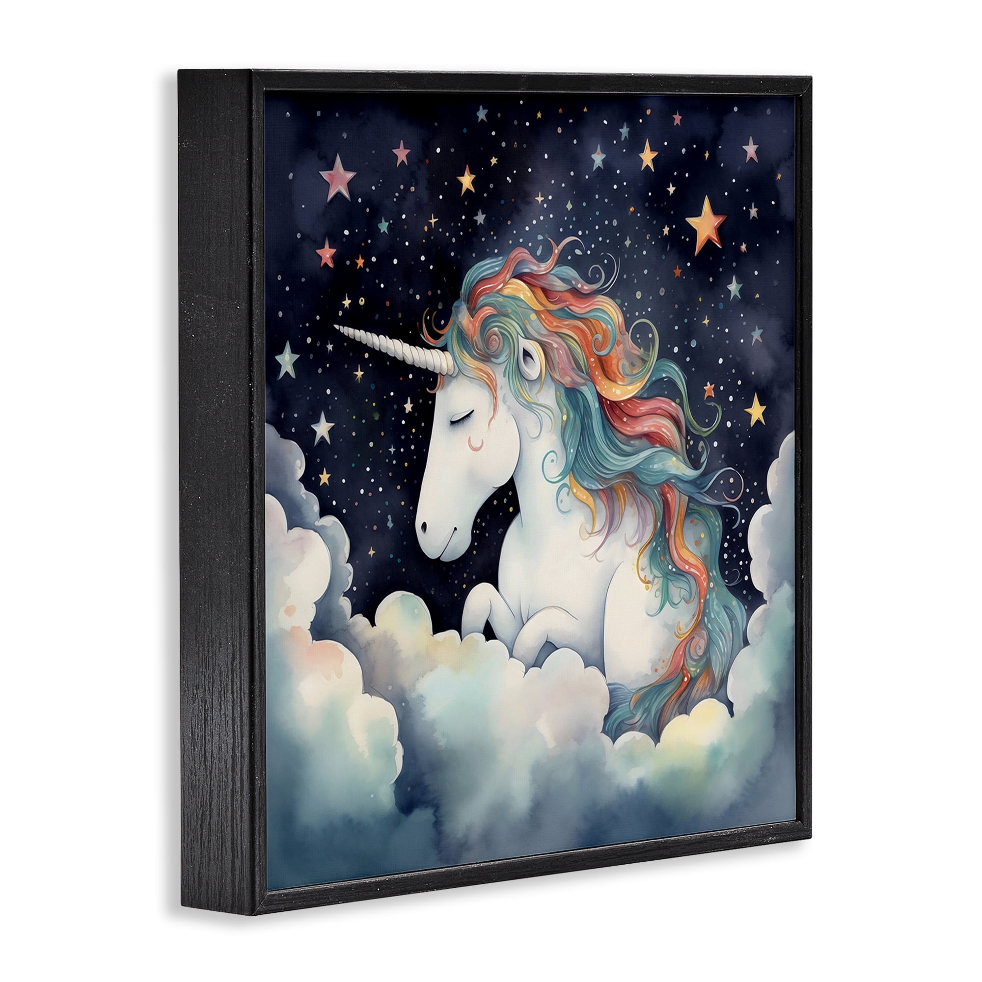 Stupell Industries Sleepy Unicorn in Starlit Clouds Black Framed Giclee Art, design by Creative Studio
