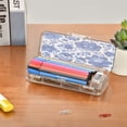 thumbnail image 7 of Plastic Pencil Box Large Capacity Pencil Boxes Clear Boxes with Snap-Tight Lid Stylish Office Supplies Storage Organizer Box Blue Floral Pattern, 7 of 7