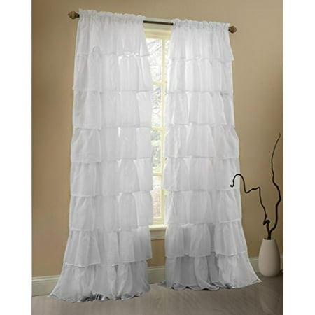Fur Ruffle - Gee Di Moda Ruffle Curtains Rod Pocket Window Curtains Panels White - 60 X 84 Inch