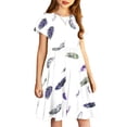 thumbnail image 4 of HomeGardon Girls Dress,Toddler Dress for Girls Toddler Kids Girls Cute Feather Print Short Sleeve Stretchy Dress A Line Dress,120-170, 4 of 7