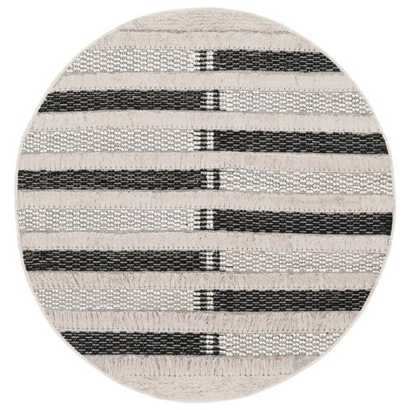 SAFAVIEH Natura Proinsias Striped Cotton Area Rug, Ivory/Black, 6' x 6' Round