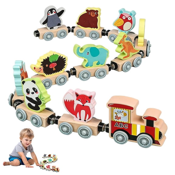 Wooden Magnetic Train Track Set - Wooden Animal Digital Train Set, Educational Olds and 5 Girls 4 Boys 3 Toy Year For 2