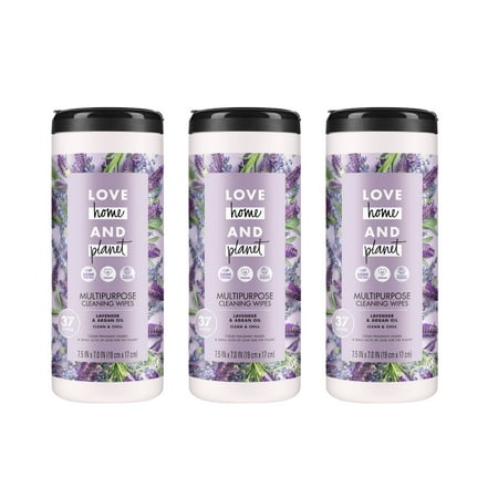 (3 pack) (3 Pack) Love home and planet multi-purpose cleaning cloths, lavender & argan oil, 37 count