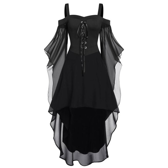 NMMUED Victorian Costume Women Masquerade Costumes for Women Gothic Outfits for Women Sheer Sleeve Dress Halloween Costumes for Women Victorian Dress for Women Medieval Costume Women Black M