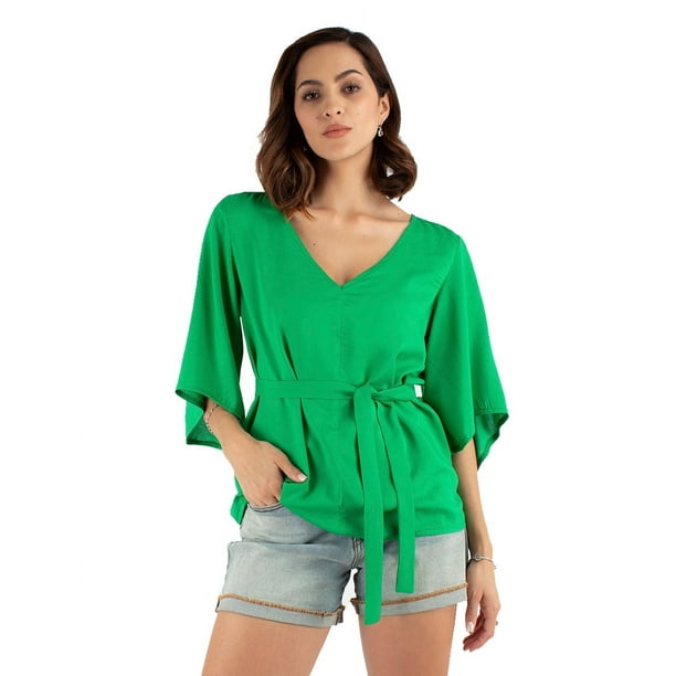 Blusa manga campana con cinto