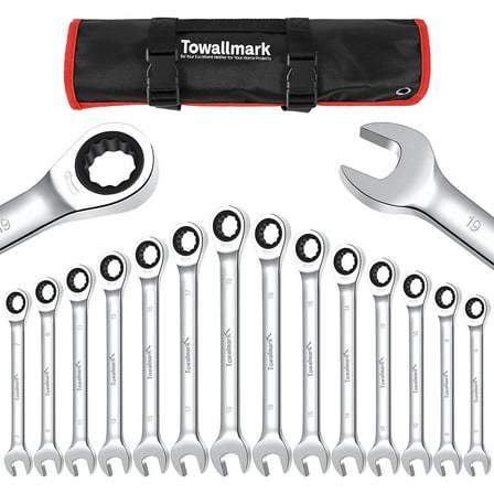 14-Piece Wrench Set, Ratcheting Wrench Set, Metric 6-19mm, Fixed Head Ratcheting Combination Wrenchs, Chrome Vanadium Steel with Storage Bag for truck/garage projects, etc.