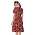 thumbnail image 2 of Horeoi Vintage Red Paisley Print Women's Short Sleeve Dress Breathable Polyester-Spandex All-Over Print A-Line Side Pockets Elastic Waist, 2 of 6