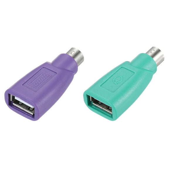 2 Pcs PS/2 to USB Port, PS/2 to USB Adapter PS/2 Female to USB Male Adapter for Wired Mouse Keyboard Desktop PC Laptop Notebook, Green/Purple