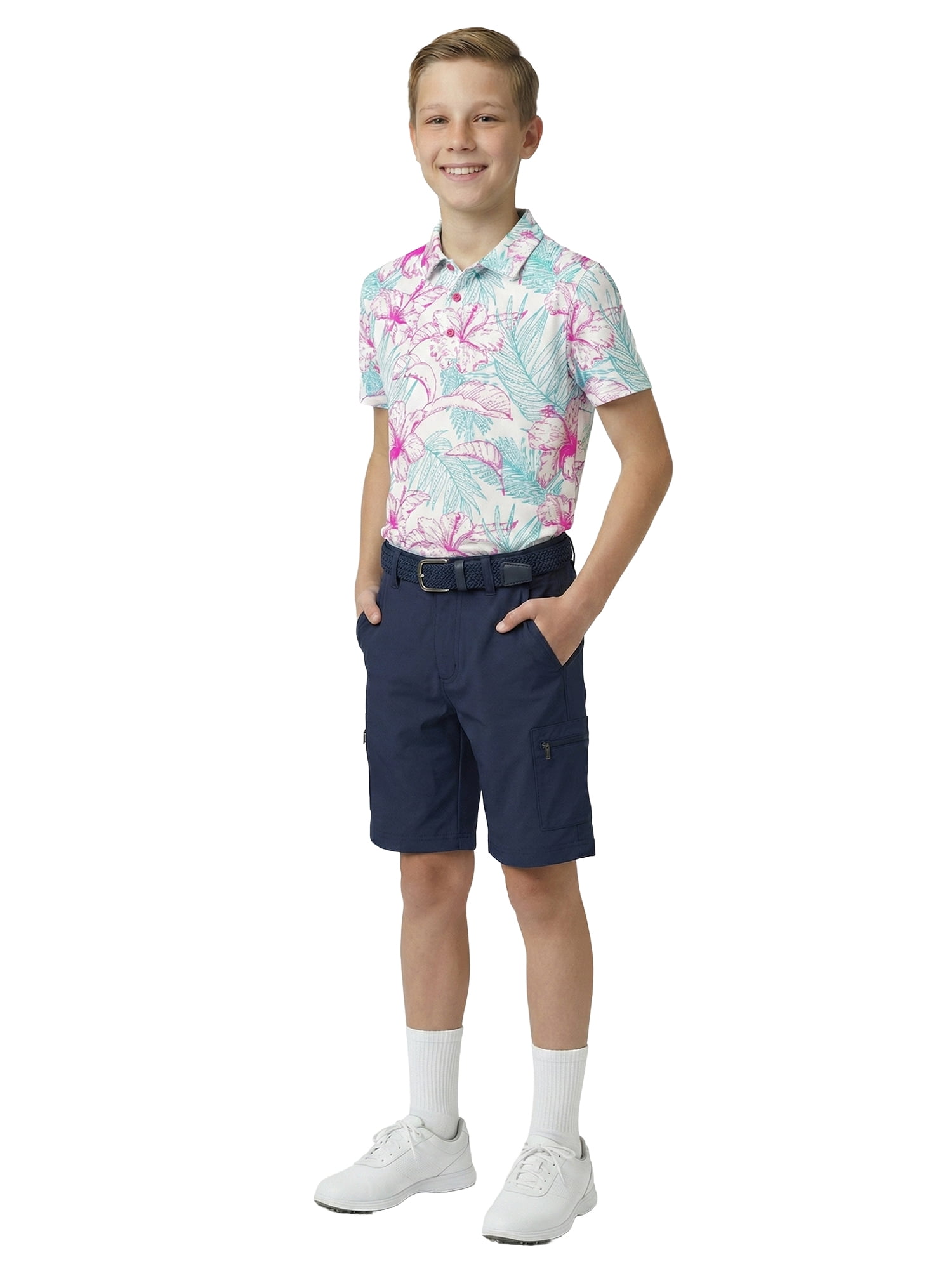 Birdie Bound Boys Print Performance Golf Polo Shirt with UPF50, Sizes XS-XL
