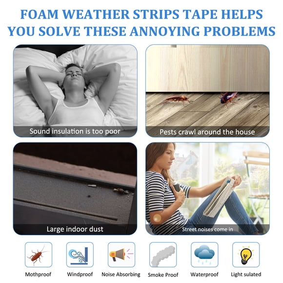 3 Pieces Weather Stripping EVA Door Sealer Inserts Window Drawer Car Sealing Waterproof Noise Reduction Strip Home Anti-collision Seal Tape