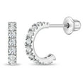 thumbnail image 1 of 925 Sterling Silver Clear CZ Small Half Hoop Screw Back Cute Earrings for Teen, 1 of 7