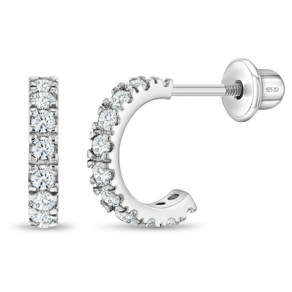 Boucles d'Oreilles Mignonnes en Argent Sterling 925 avec Petit Demi-Cerceau à Vis en Oxydes de Zirconium Transparents pour Ado