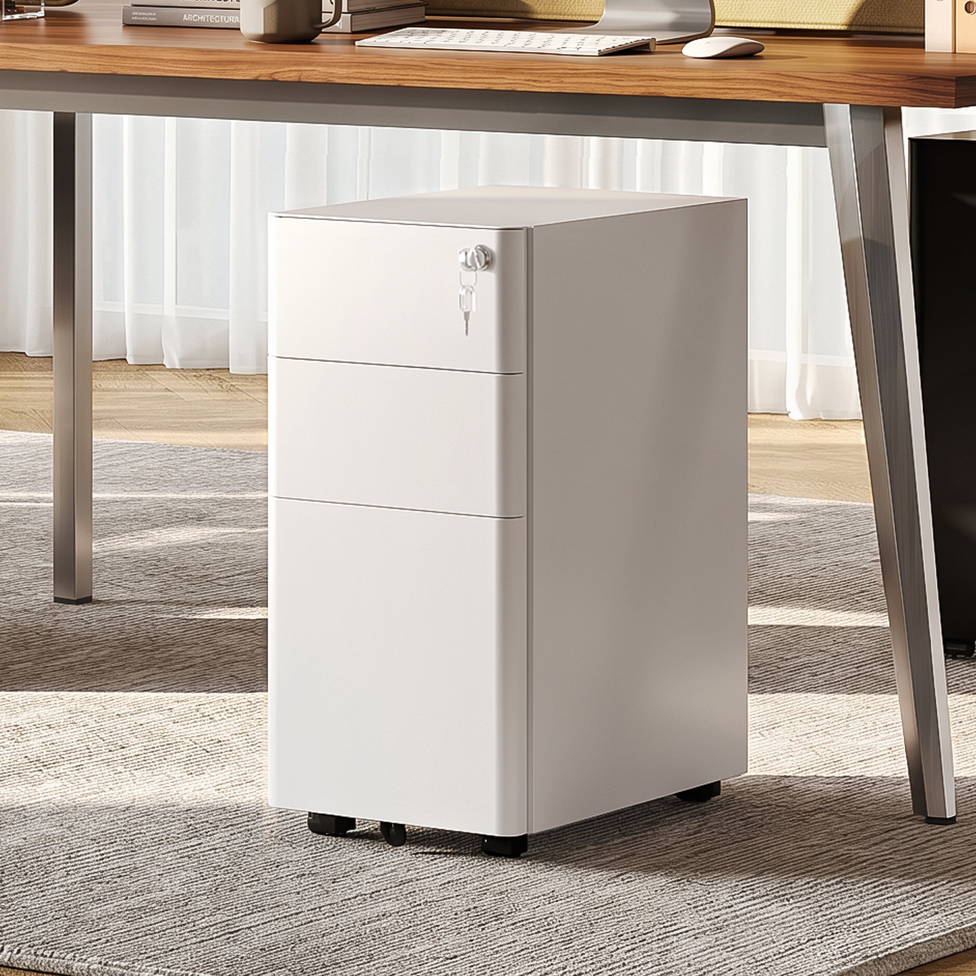 GALAXHERO 3 Drawer Metal File Cabinet with Lock, Vertical Rolling Filing Cabinet for Home Office, Fits A4/Letter/Legal, White