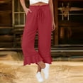thumbnail image 2 of Hngshg Womens Capri Pants Summer Beach Vacation Ruffle Wide Leg Pants Loose Leisure Solid Color Drawstring Trousers with Pockets, 2 of 7