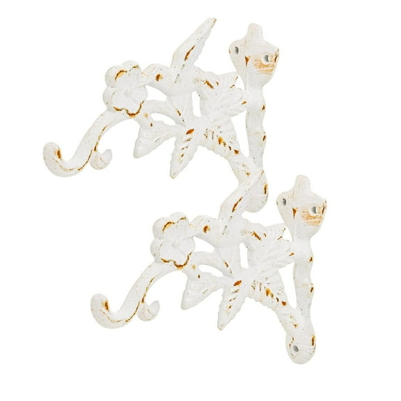 Sungmor Cast Iron Hanging Plant Brackets, 2 Pack White Wall Mounted Flower Pot Hooks, Outdoor Vintage Garden Hanger for Bird Feeder, Wind Chimes, Lanterns, Birdhouse