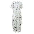 thumbnail image 4 of AZZAKVG Women Casual Short Sleeve Star Moon Print One Shoulder Pockets Loose Long Dress, 4 of 5