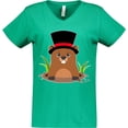 thumbnail image 3 of Inktastic Groundhog Day with Groundhog in Top Hat Women's V-Neck T-Shirt, 3 of 5