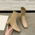 thumbnail image 6 of Aihuaihua Women Ankle Boots Sock Booties Slip On Ankle Boots Chunky Block Heel Square Toe Splicing Dress Sock Booties Black/Brown/Khaki Boots for Women, 6 of 8