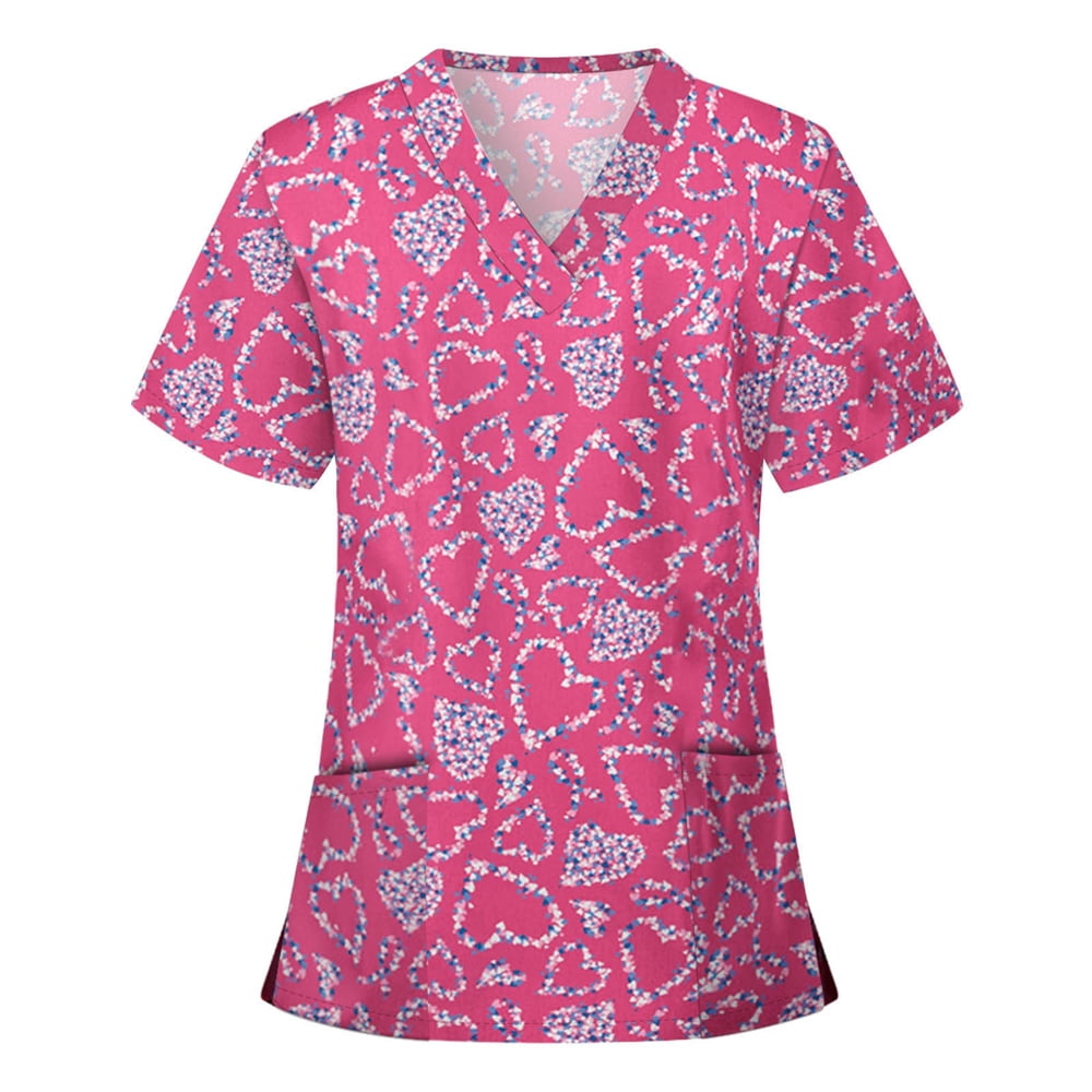 EINCcm Women Scrub Tops, Print Scrub Tops, Women Short Sleeve Vneck
