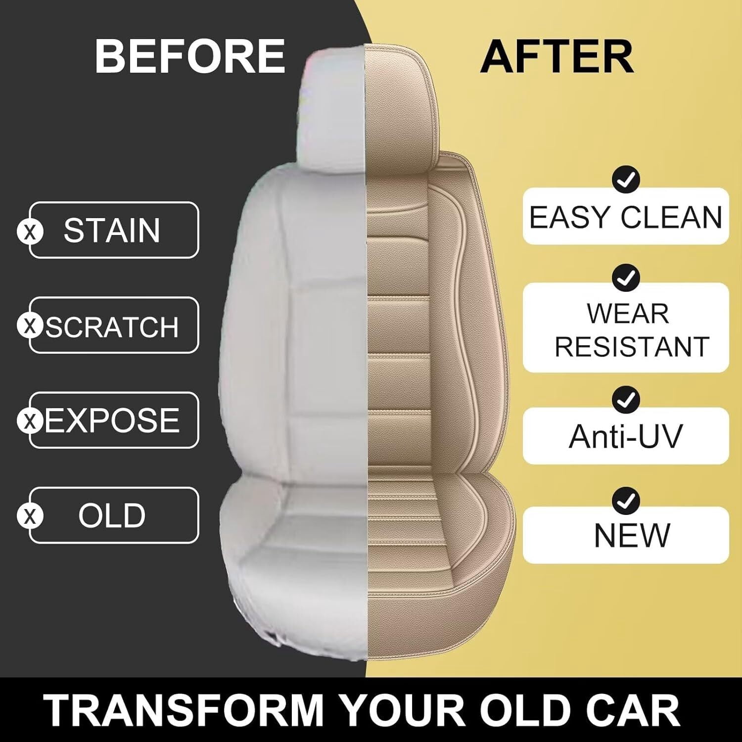 DIKSOAKR Prius Seat Cover Fit for Toyota Prius Accessories 2001-2015,Full Sets Waterproof Faux Leather Seat Protector,Auto Premium Interior(Beige,2 Row 5 Seats)