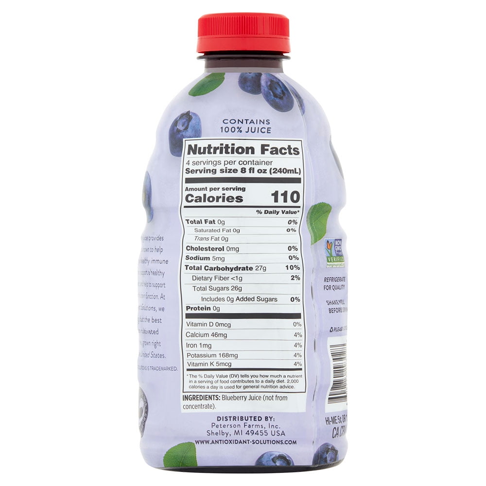 (2 pack) Antioxidant Solutions 100% Blueberry Juice Not from Concentrate, 32 fl oz