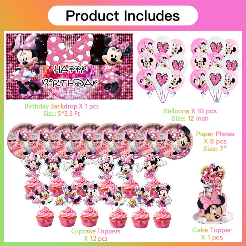 Mouse Party Supplies Plates Tableware Balloons Cake Topper Banner Decorations Birthday Decor Banner Backdrop