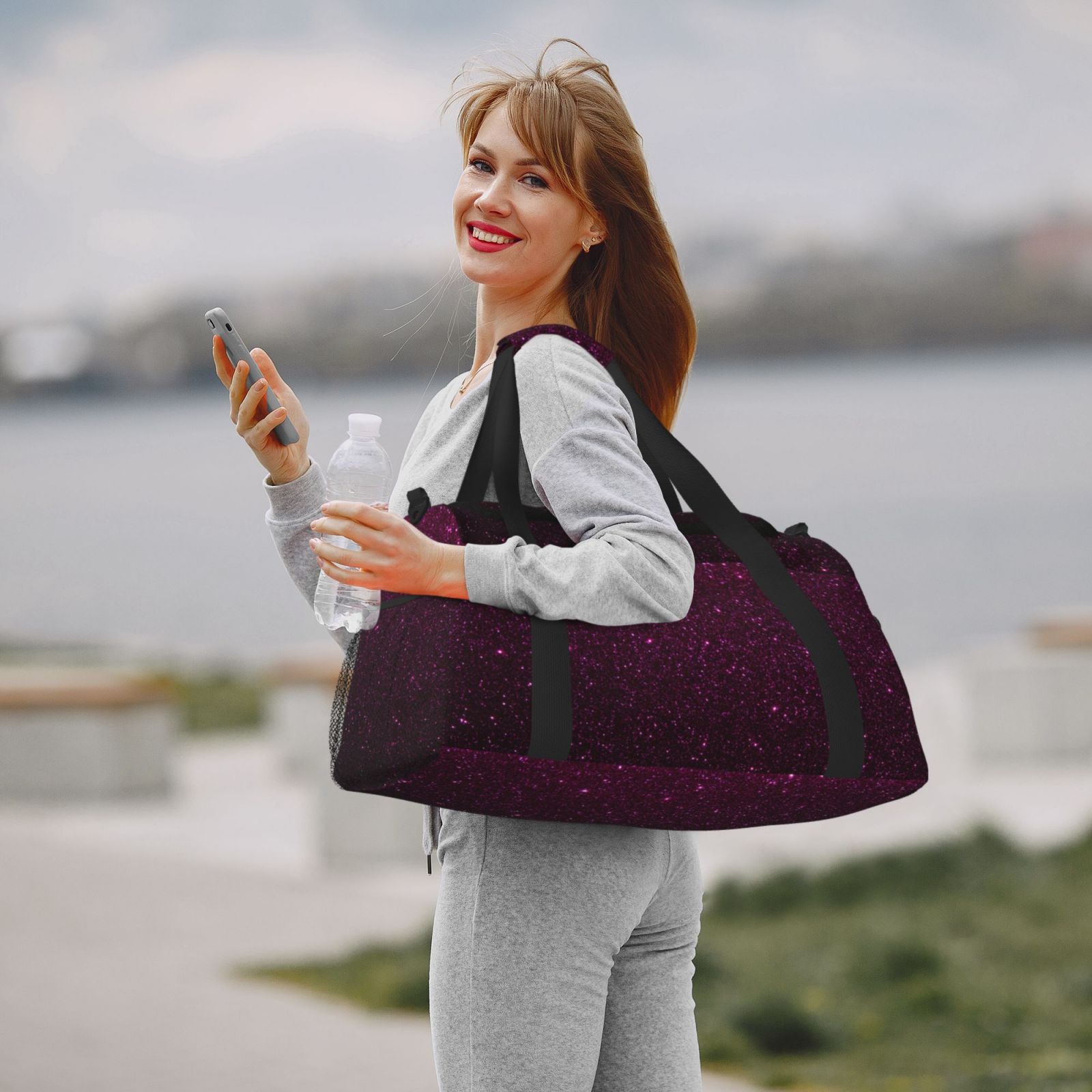 Fuzoiu Dark Purple Glitter Print Travel Duffle Bag,Carry On Tote Bags,Duffel Bag,Sport Gym Bag, Hospital Bag for Labor and Delivery, Overnight Bag,Luggage Bag