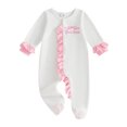 thumbnail image 2 of Cjfdfy Newborn Baby Girl Footed Fall Clothes She's Here Embroidery Footed Romper Long Sleeve Fall Bow Ruffle Jumpsuit Infant Cute Coming Home Fall Winter Outfit, 2 of 9