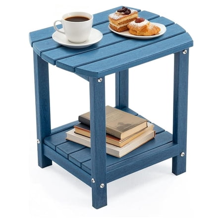 Adirondack Small Outdoor Side Table - Weatherproof HDPE Patio End Table with 2-Tier Storage for Firepit Balcony Garden Poolside or Bathroom (Blue Set of 1)