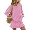 thumbnail image 5 of Kilaqueen Two Piece Sets for Women Crew Neck Short Sleeve Tops and Flowy Pleated Skirts Solid Color Beach Vacation Outfits Set, 5 of 5