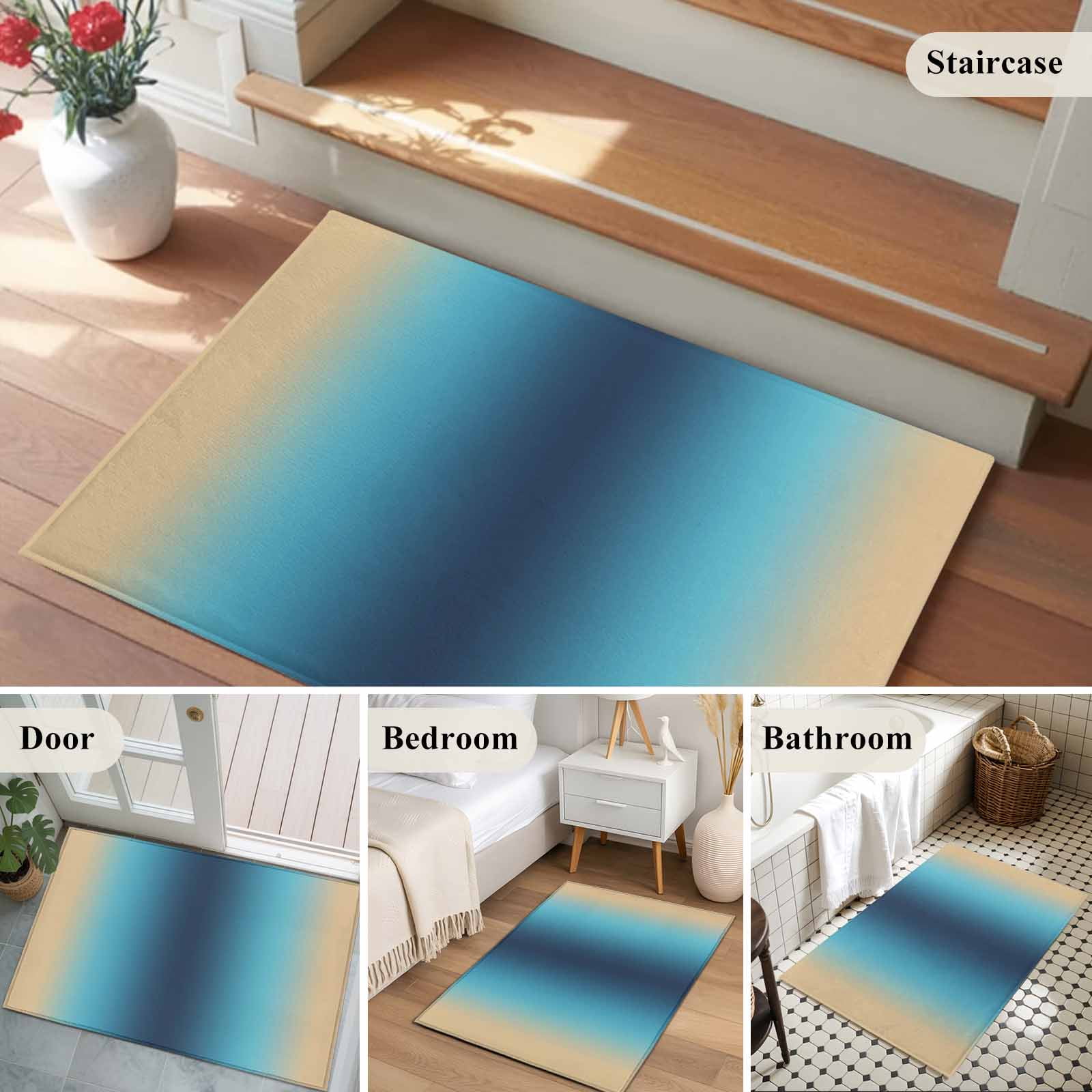 Blue Teal Yellow Ombre Entryway Rug 2'x3'&nbsp; Non Slip Front Door Mats, Farmhouse Modern Gradient Art Entrance Rugs Indoor Outdoor Carpet, Washable Floor Mats Small Area Rug for Bedroom Kitchen