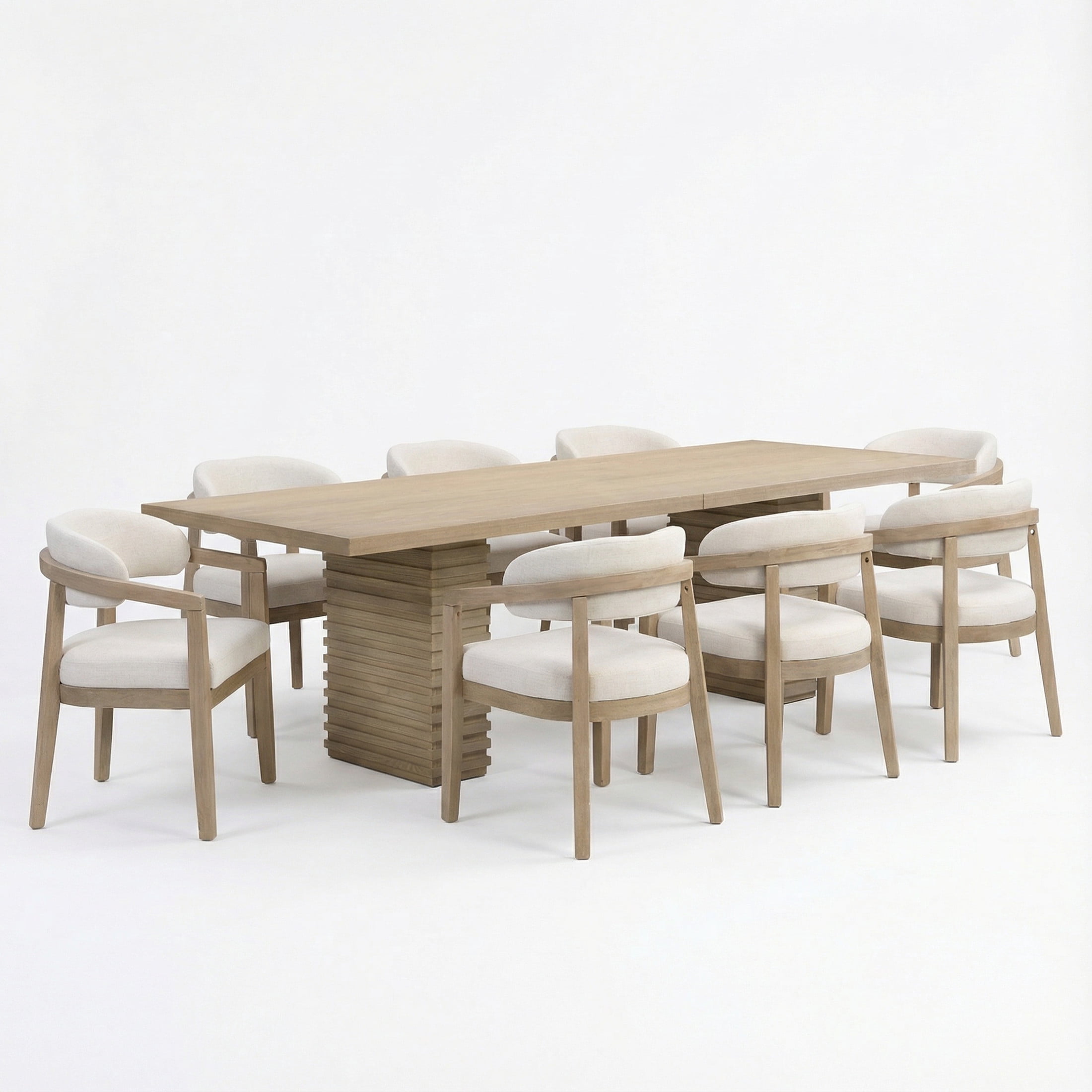 Christopher Knight Home 9-Piece Mid Century Dining Set, 95" Wood Table with Upholstered Arm Chairs, Seats 8, Light Ash
