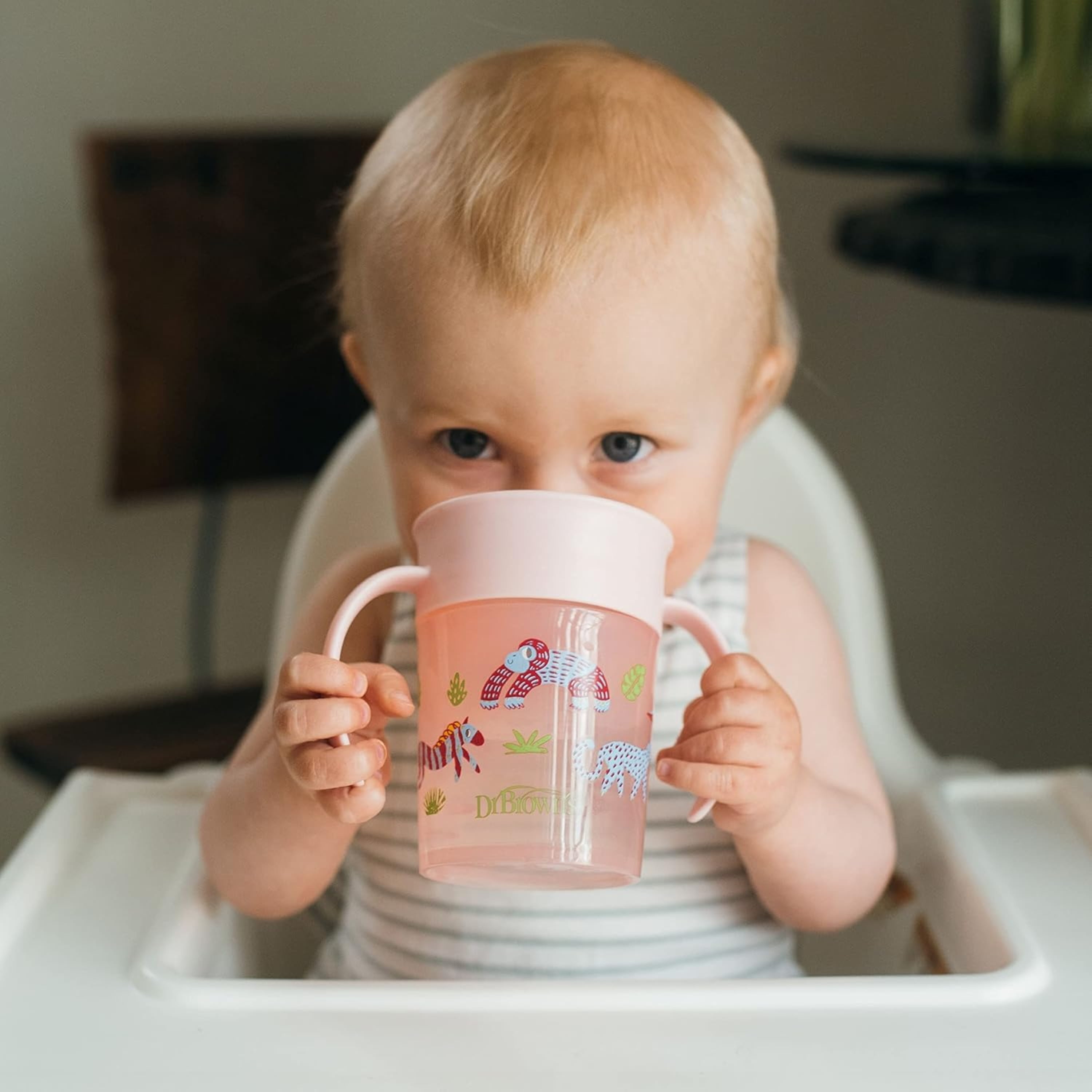 Dr. Brown's Milestones Cheers 360 Training Sippy Cups with Handles for Babies and Toddlers - Pink Animals - 7oz - 6m+