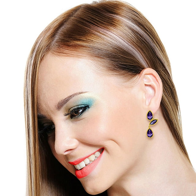 Galaxy Gold 14k Yellow Gold Chandelier Drop Earrings with bezel-set Natural Purple Amethysts
