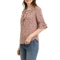 thumbnail image 4 of INSPIRE CHIC Women's Layered Ruffle Elbow Sleeve Ruffled Tie-Neck Floral Blouse L Light Purple, 4 of 7