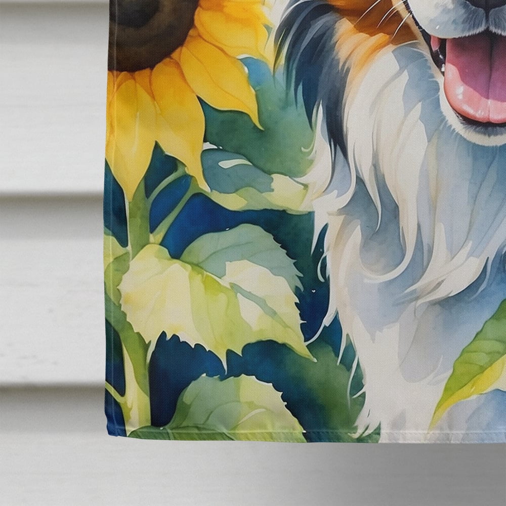 Border Collie in Sunflowers House Flag 28 in x 40 in