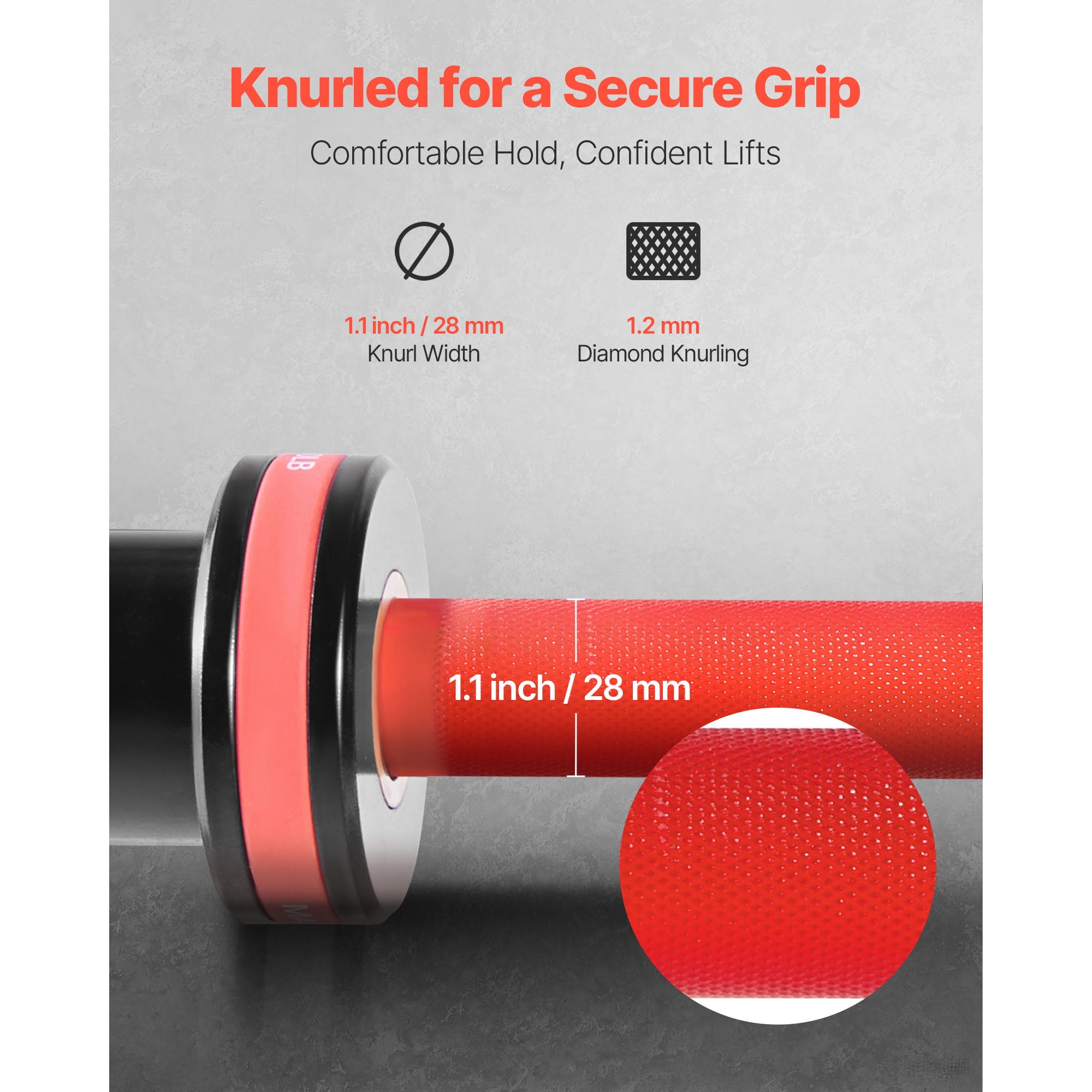 KFFKFF 6FT Barbell Bar for 2-Inch Weight Plates, Features Knurled Grip for Weightlifting, Strength Training, Squats, Deadlifts, Bench Press, Curls, and Overhead Press, Supports Up to 700lbs/317kg