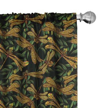 Ambesonne Dragonfly Curtains, Green Leaves, Pair of 28"x84", Multicolor