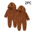 thumbnail image 2 of Kovlvoll 2pc Newborn Baby Clothes Fuzzy Fleece Rompers Zipper Hooded Long Sleeve Solid Color Keep Warm Infant Jumpsuit, 2 of 7