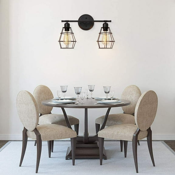 2-Light Bathroom Vanity Light, Industrial Metal Cage Wall Sconce