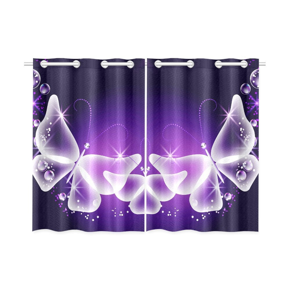 MYPOP Purple Butterfly Window Curtain Kitchen Curtain 26x39 inches (Two