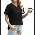 thumbnail image 3 of Tops de Verano para Mujer 2025, Camisetas Informales de Negocios con Cuello Redondo Plisado y Corta Negro L, 3 of 8