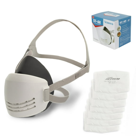 Tesoro Moda Reusable Respirator Mask with 7 Filters – Half Mask Respirator for Woodworking, Welding, Polishing Painting and Work Protection – Comfortable Quick-Release Headband and Dual Filtration