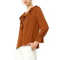 thumbnail image 5 of Unique Bargains Women's Ruffle V Neck Chiffon Work Office Peasant Blouse S Brown, 5 of 6
