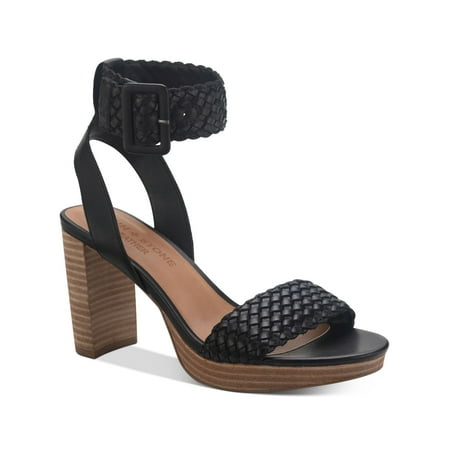 

SUN STONE Womens Black Woven Ankle Strap 0.5 Platform Slip Resistant Cushioned Stefani Round Toe Block Heel Buckle Leather Dress Sandals Shoes 7.5 M