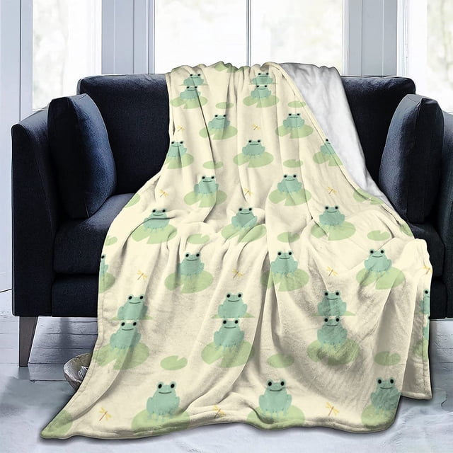 Green Frogs Throw Blanket Warm Lightweight Soft Cozy Warm Home Decoration 60"x50" for Teens